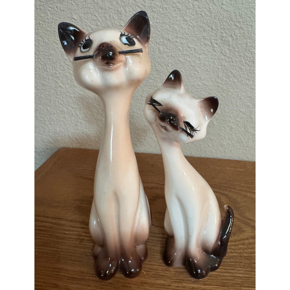 VTG A Mark Exclusive Cat Figurines Brown Vintage Siamese S&P Set Japan Whiskers